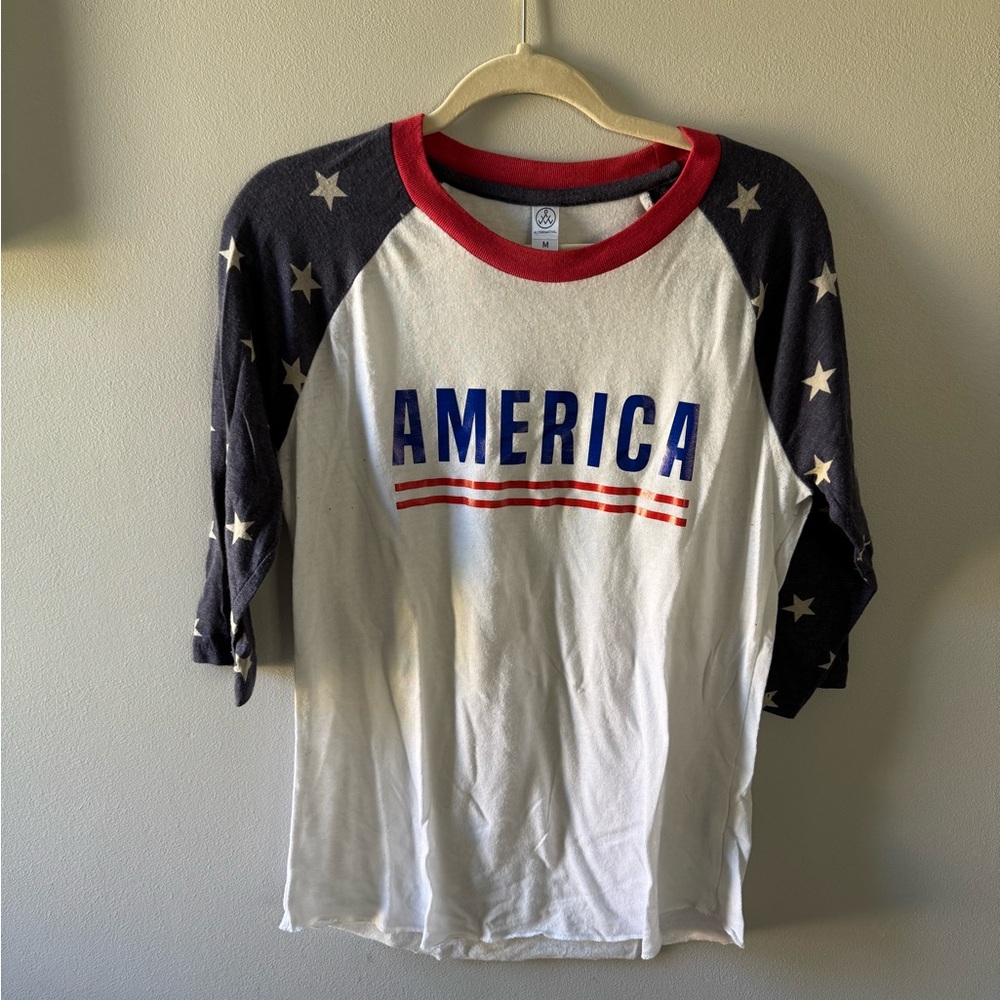 Alternative women’s Long Sleeve Raglan Tee - Red, White, and Blue